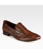 Prada Antique Leather Penny Loafers - Lyst