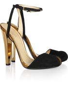 Gucci Metallic Leather and Suede Sandals - Lyst