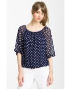 Vince Camuto Polka Dot Peasant Blouse - Lyst