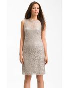 Teri Jon Sleeveless Metallic Lace Shift Dress - Lyst