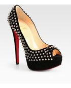 Christian Louboutin Studded Suede Platform Pumps - Lyst