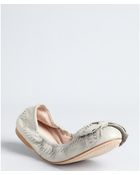 Miu Miu Grey Leather Stitched Detail Bow Flats - Lyst