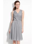 Donna Morgan Belted Ruched Chiffon Dress - Lyst