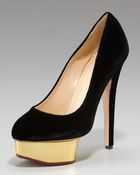 Charlotte Olympia Platform Velvet Pump - Lyst