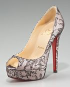 Christian Louboutin Lace Peep-toe Platform Pump - Lyst