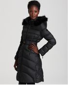 Dawn Levy Jessy Long Belted Down Coat with Fur Hood - Lyst