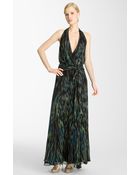 Halston Heritage Belted Print Chiffon Maxi Dress - Lyst