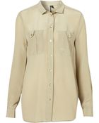 Topshop Silk Military Style Shirt - Lyst