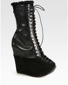 Saint Laurent Leather and Suede Wedge Laceup Boots - Lyst