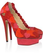 Charlotte Olympia Love Me Heart-Appliquéd Suede Pumps - Lyst