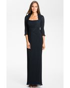 Tadashi Shoji Square Neck Pleated Chiffon Gown - Lyst