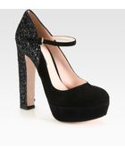 Miu Miu Glitter Suede Mary Jane Pumps - Lyst