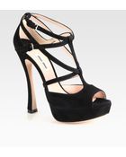 Miu Miu Suede T-strap Platform Sandals - Lyst