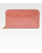 Miu Miu Crocodile Embossed Leather Ziparound Wallet - Lyst