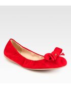 Prada Suede Bow Ballet Flats - Lyst