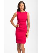 Nicole Miller Sleeveless Ruched Crepe Sheath Dress - Lyst