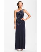Js Boutique One Shoulder Embellished Jersey Gown - Lyst