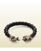 Gucci Woven Leather Bracelet with Knot Details - Lyst