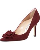 Manolo Blahnik Highheel Suede Flower Pump - Lyst