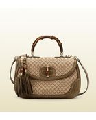 Gucci New Bamboo Diamante Fabric Top Handle Bag - Lyst