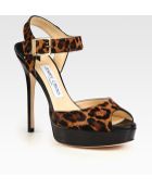 Jimmy Choo Leopard Print Pony Hair Platform Sandals - Lyst