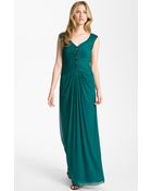 Adrianna Papell Embellished Pleated Bodice Mesh Gown - Lyst