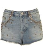 Moto Moto Gold Stud Denim Hot Pants - Lyst