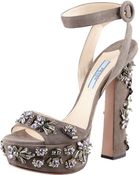 Prada Jeweled Suede Sandal - Lyst