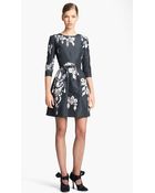 Oscar de la Renta Belted Print Silk Faille Dress - Lyst