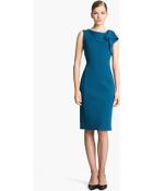 Oscar de la Renta Ruffle Neck Stretch Wool Dress - Lyst