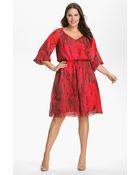 Adrianna Papell Chiffon Gather Sleeve Dress - Lyst