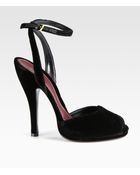 Gucci Velvet Ankle Strap Platform Pumps - Lyst