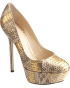 Sergio Rossi Snakeskin Printed Round Toe Platform Pump - Lyst