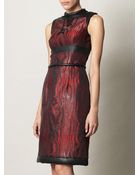 Christopher Kane Moire Strict and Leather Trim Dress - Lyst