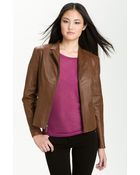 Cole Haan Notch Collar Leather Jacket - Lyst