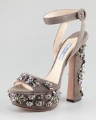 Prada Jeweled Suede Sandal - Lyst