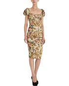 Dolce & Gabbana Tapestry Print Ruched Dress - Lyst