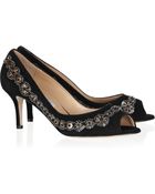 Oscar de la Renta Brita Embellished Suede Peeptoe Pumps - Lyst