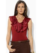 Lauren by Ralph Lauren Sleeveless Jersey Ruffled Top - Lyst