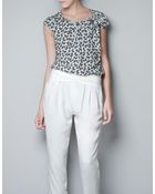 Zara Printed Top with Bow On The Shoulder - Lyst