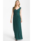 Adrianna Papell Embellished Pleated Bodice Mesh Gown - Lyst