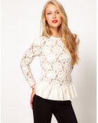 ASOS Collection Asos Heavy Lace Top with Peplum - Lyst