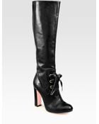 RED Valentino Leather Velvet Laceup Boots - Lyst