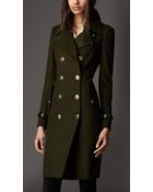Burberry Leather Detail Wool Trench Coat - Lyst
