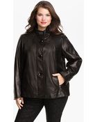 Ellen Tracy Button Up Leather Jacket - Lyst