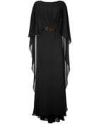 Elie Saab Black Belted Silk Georgette Caplet Gown - Lyst