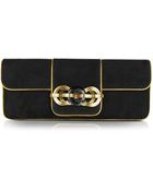 Ralph Lauren Collection Black and Gold Suede Clutch - Lyst