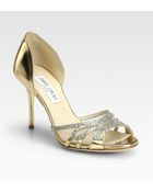 Jimmy Choo Mocha Glitter Metallic Leather Sandals - Lyst