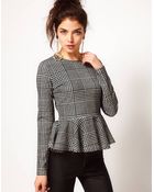ASOS Collection Asos Top with Peplum in Dogtooth - Lyst