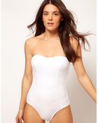 Asos Asos Textured Sweetheart Bandeau Swimsuit - Lyst